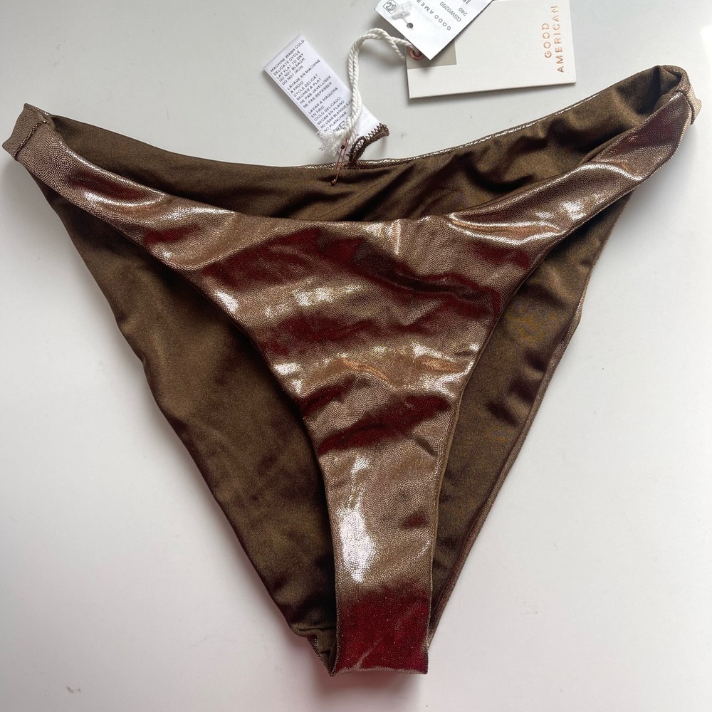 Good American Foil Better Bikini Bottom Mocha Reversible NWT